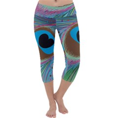 Peacock Feather Lines Background Capri Yoga Leggings