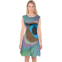 Peacock Feather Lines Background Capsleeve Midi Dress