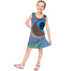 Peacock Feather Lines Background Kids  Tunic Dress