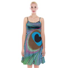 Peacock Feather Lines Background Spaghetti Strap Velvet Dress