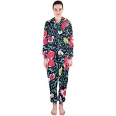 Vintage Floral Wallpaper Background Hooded Jumpsuit (ladies) 