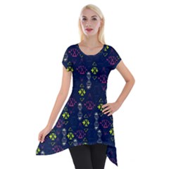 Vintage Unique Pattern Short Sleeve Side Drop Tunic