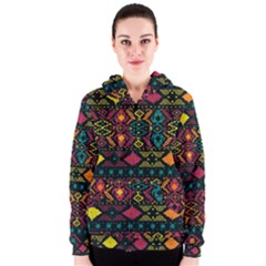 Traditional Art Ethnic Pattern Women s Zipper Hoodie by Simbadda