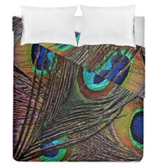 Peacock Feathers Duvet Cover Double Side (queen Size) by Simbadda