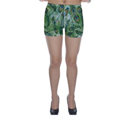 Peacock Feathers Pattern Skinny Shorts