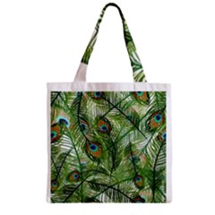 Peacock Feathers Pattern Zipper Grocery Tote Bag