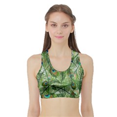 Peacock Feathers Pattern Sports Bra With Border