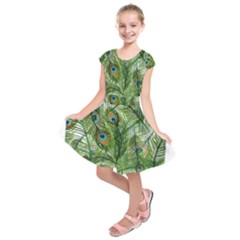 Peacock Feathers Pattern Kids  Short Sleeve Dress