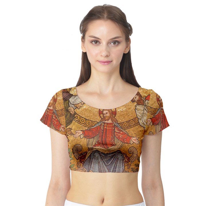 Gold Jesus Short Sleeve Crop Top (Tight Fit)