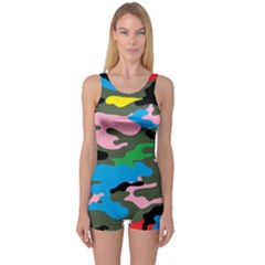 Rainbow Camouflage One Piece Boyleg Swimsuit by boho