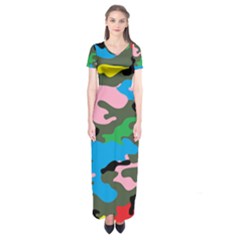 Rainbow Camouflage Short Sleeve Maxi Dress by boho