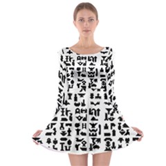 Anchor Puzzle Booklet Pages All Black Long Sleeve Skater Dress by Simbadda