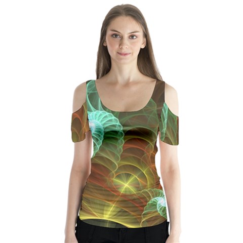 Art Shell Spirals Texture Butterfly Sleeve Cutout Tee  by Simbadda