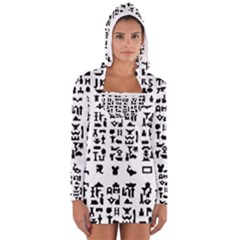 Anchor Puzzle Booklet Pages All Black Women s Long Sleeve Hooded T-shirt