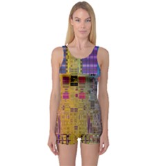 Circuit Board Pattern Lynnfield Die One Piece Boyleg Swimsuit by Simbadda