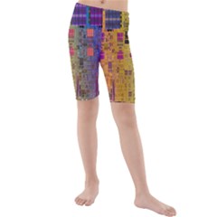 Circuit Board Pattern Lynnfield Die Kids  Mid Length Swim Shorts by Simbadda