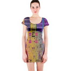 Circuit Board Pattern Lynnfield Die Short Sleeve Bodycon Dress by Simbadda