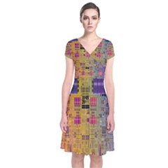 Circuit Board Pattern Lynnfield Die Short Sleeve Front Wrap Dress by Simbadda