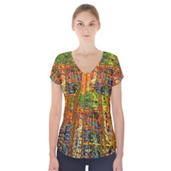 Circuit Board Pattern Short Sleeve Front Detail Top by Simbadda