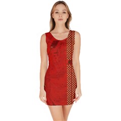 Computer Texture Red Motherboard Circuit Sleeveless Bodycon Dress by Simbadda