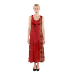 Computer Texture Red Motherboard Circuit Sleeveless Maxi Dress by Simbadda