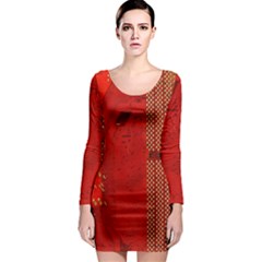 Computer Texture Red Motherboard Circuit Long Sleeve Bodycon Dress by Simbadda