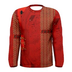 Computer Texture Red Motherboard Circuit Men s Long Sleeve Tee