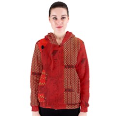 Computer Texture Red Motherboard Circuit Women s Zipper Hoodie by Simbadda