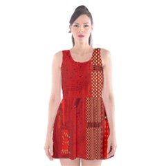 Computer Texture Red Motherboard Circuit Scoop Neck Skater Dress by Simbadda