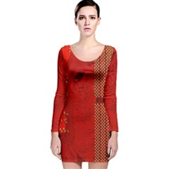 Computer Texture Red Motherboard Circuit Long Sleeve Velvet Bodycon Dress by Simbadda