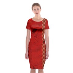 Computer Texture Red Motherboard Circuit Classic Short Sleeve Midi Dress by Simbadda