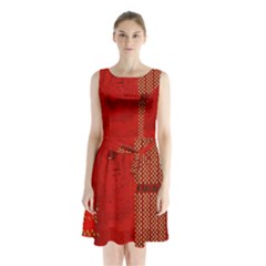 Computer Texture Red Motherboard Circuit Sleeveless Chiffon Waist Tie Dress by Simbadda