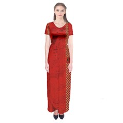 Computer Texture Red Motherboard Circuit Short Sleeve Maxi Dress by Simbadda