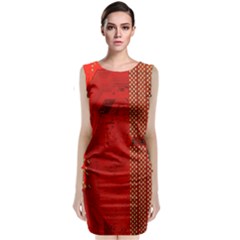 Computer Texture Red Motherboard Circuit Sleeveless Velvet Midi Dress by Simbadda