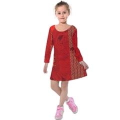 Computer Texture Red Motherboard Circuit Kids  Long Sleeve Velvet Dress by Simbadda