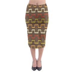 Fabric Texture Vintage Retro 70s Zig Zag Pattern Midi Pencil Skirt by Simbadda