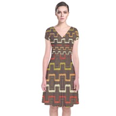 Fabric Texture Vintage Retro 70s Zig Zag Pattern Short Sleeve Front Wrap Dress by Simbadda