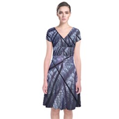 Fractal Art Picture Definition  Fractured Fractal Texture Short Sleeve Front Wrap Dress by Simbadda