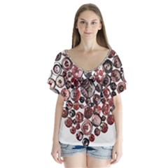 Button Heart V-neck Flutter Sleeve Top by DeneWestUK