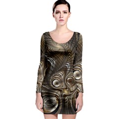 Fractal Art Texture Neuron Chaos Fracture Broken Synapse Long Sleeve Bodycon Dress by Simbadda