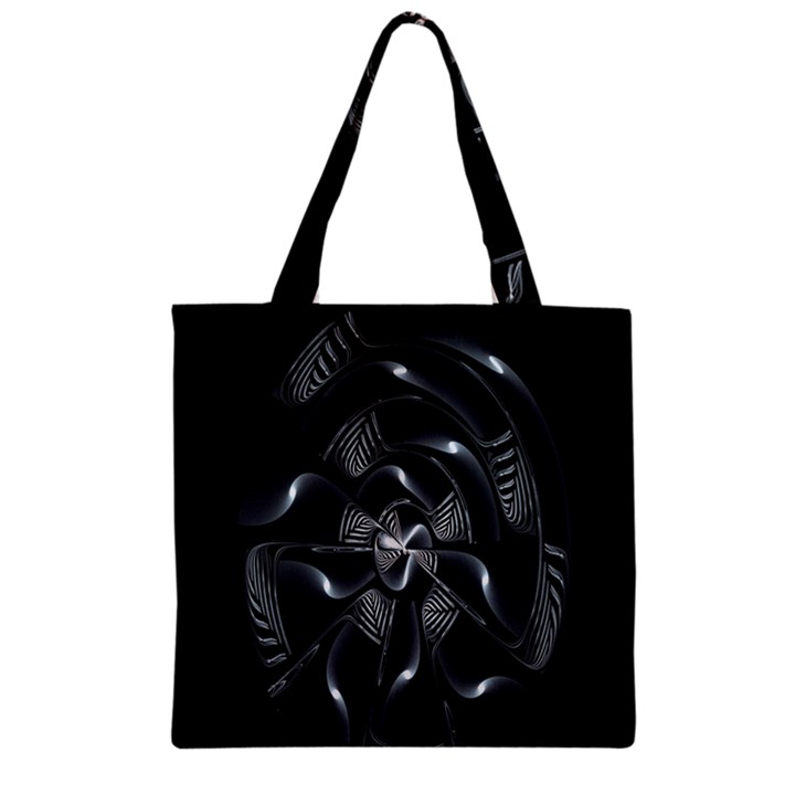 Fractal Disk Texture Black White Spiral Circle Abstract Tech Technologic Zipper Grocery Tote Bag