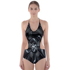 Fractal Disk Texture Black White Spiral Circle Abstract Tech Technologic Cut-out One Piece Swimsuit