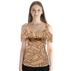 Mechanical Tech Pattern Butterfly Sleeve Cutout Tee 