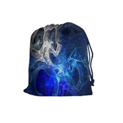 Ghost Fractal Texture Skull Ghostly White Blue Light Abstract Drawstring Pouches (large)  by Simbadda