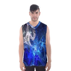 Ghost Fractal Texture Skull Ghostly White Blue Light Abstract Men s Basketball Tank Top by Simbadda