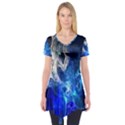 Ghost Fractal Texture Skull Ghostly White Blue Light Abstract Short Sleeve Tunic  View1