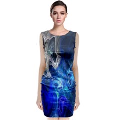 Ghost Fractal Texture Skull Ghostly White Blue Light Abstract Classic Sleeveless Midi Dress by Simbadda