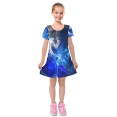 Ghost Fractal Texture Skull Ghostly White Blue Light Abstract Kids  Short Sleeve Velvet Dress by Simbadda