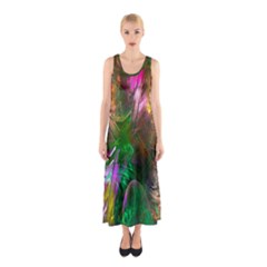 Fractal Texture Abstract Messy Light Color Swirl Bright Sleeveless Maxi Dress by Simbadda