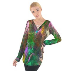 Fractal Texture Abstract Messy Light Color Swirl Bright Women s Tie Up Tee by Simbadda